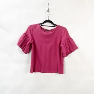 2/$30 Express Small Womens Pink Crewneck Flutter Sleeve Crop Top Blouse
